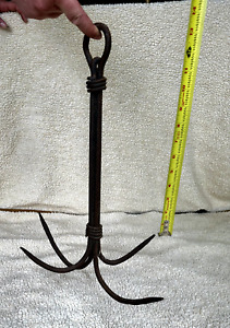 Antique Forged Iron Meat Hearth Hanger Four Hooks