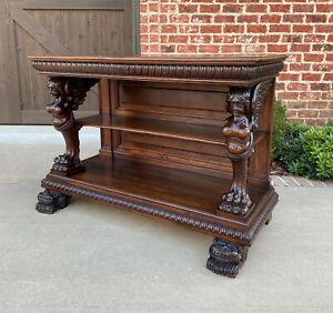 Antique French Gothic Console Table Server Sideboard 2 Tier Walnut Winged Figure