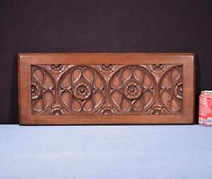 Vintage French Gothic Revival Panel In Solid Oak Wood Salvage Mid 1900 S