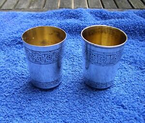 Two Soviet Russian 875 Silver Vodka Cups Geometric Niello Decoration A Yu 7 Aa