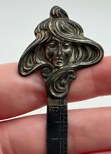 Antique Unger Bros Art Nouveau Woman Sterling Silver Sewing Hem Gauge Ruler