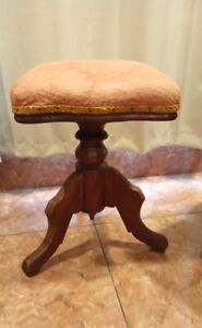 Antique Piano Stool Wood Felt Swivel Victorian Makeup Chair Prop 18 Swivels