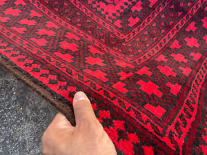 6x9 Red Black Vintage Rug Hand Knotted Antique Tribal Handmade Oriental Carpet