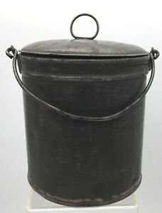 Antique 4 75 Tin Berry Bucket Lunch Pail W Lid Primitive Farm Country Repaired