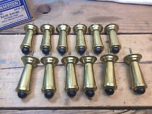 Lot Of 12 Nos Vintage Baseboard Door Stops Brass Plated Rubber Tips 3 