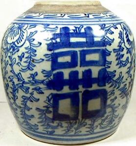 Antique Porcelain Blue White Ming Style Pot Large 19thc China Hand Painted