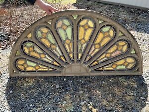 Amazing Antique Kiln Fired Stained Glass Gothic Arch For Repurpose