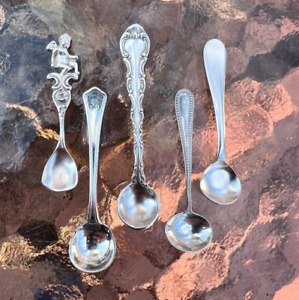 Vintage Sterling Silver Lot Of 5 Salt Spoons Cherub Wallace All Different
