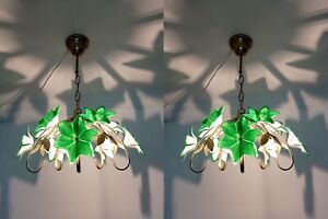 Pair Vintage Murano Green Hand Paint Chandelier Light Ceiling Fixture Lighting