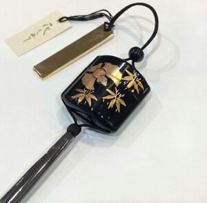 Netsuke Mini Inro Tree Sparrow Designed Sagemono Ojime Japanese Amulet Japan