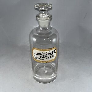 Antique Apothecary Pharmacy Jar Bottle Under Glass Label Tr Asafoet 10 Empty