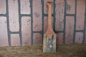 Antique Primitive 19th C Wood Butter Scraper Paddle Early Folk Art Painting Owl