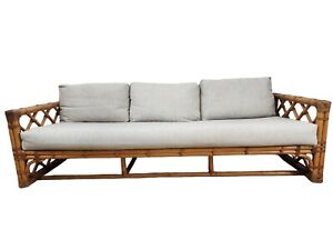 Vintage 1960 S 70s Bamboo Rattan Long Sofa Couch Mid Century Signed Calif Asia