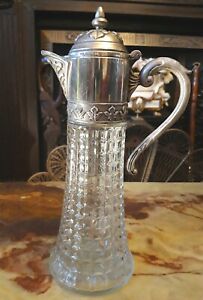 Vintage Silver Plate Pressed Crystal Wine Water Decanter Primrose Ep Zing Italy