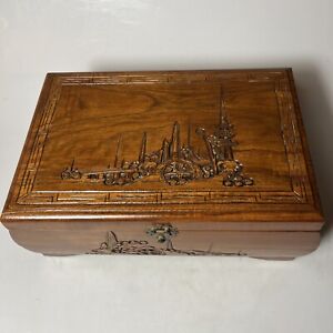 Antique Carved Wooden Oriental Jewerly Box