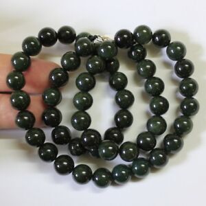 100 Natural Jadeite Grade A Untreated Dark Oily Green Jade Necklace 21 N194