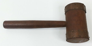 Antique Wood Wooden Mallet Hammer With Copper Brace Strapping Bands