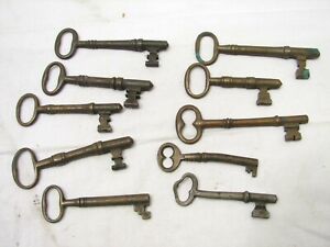 Lot 10 Antique Skeleton Door Keys Early Brass Lock Barrel Steampunk Jewelry D