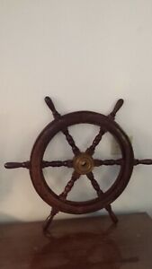 Ship Steering Wheel 30 Diameter Nautical Salvage Oak Wood Brass Vgc