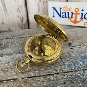 Push Button Brass Compass With Hinged Lid Polished Finish Old Pocket Style