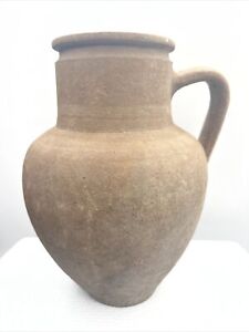 Antique Vessel Earthenware Vase Olive Jar Jug Handle Clay Pot Rustic Primitive