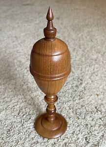 Treen Treenware Spice Container Trinket Box W Finial Lid 9 1 2 Inches Tall