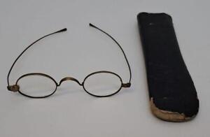 Antique Eyeglasses Spectacles With Great Old Make Do Repair Case Bow Marked 14