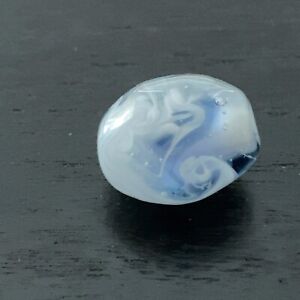 Apr 37 Japanese Ojime Tombodama Netsuke Glass Beads Navy Blue Marble Pattern