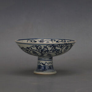 5 5 China Ming Blue White Porcelain Longevity Character High Foot Compote Plate