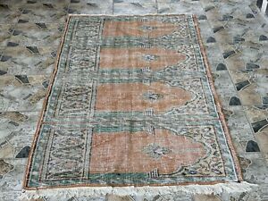 Vintage Oushak Farmhouse Rug Turkish Handknotted Anatolian Wool Area Carpet 3x7