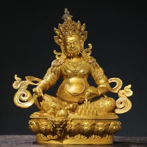Chinese Antique Religious Buddha Statue Bronze Plated Gold Huang Caishen 