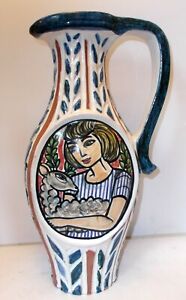 Mcm Ploen Norway Vase Pitcher Girl W Fawn Hand Painted Scandinavian Art Studio