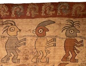 Pre Columbian Peru North Cost Chimu Prisoner Painted Textile Panel