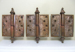 Three Antique Bronze Door Hinges Russel Erwin Hardware Wheat Sheaf Pattern