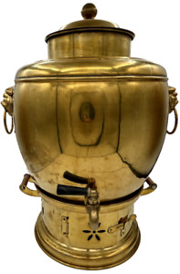 Antique Brass Chinese Samovar Hot Water Tea Pot W Foo Dog Handles Hong Kong