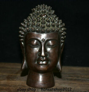 9 2 Rare Ancient Red Copper Shakyamuni Amitabha Buddha Head Sculpture