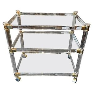 1980s Hollywood Regency Lucite And Brass Italian Bar Cart By Brothers Orsenigo