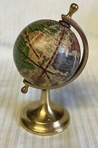 Vintage Italian Mini Olde World Desk Globe W Brass Stand Italy Mcm 4 3 4 