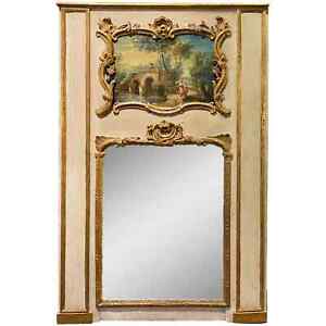 19th Century Large French Trumeau Overmantle Mirror With Genre Scene