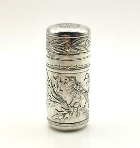 Antique Sterling Silver Scent Bottle Sampson And Mordan Birds And Holly