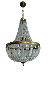Petite Vintage French Empire Crystal Chandelier Ceiling Light Bronze Tiered