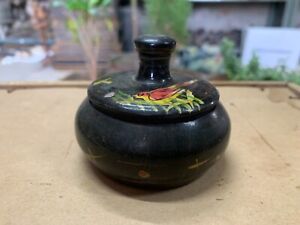Vintage Wooden Handcrafted Black Lacquer Trinket Box Indian Small Jewelry Box