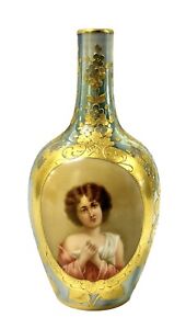 19c Royal Vienna Porcelain Antique Vase Signed Wagner Mark
