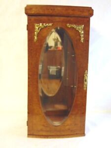 French Antique Style Burl Walnut W Marquetry Display Case W Beveled Glass