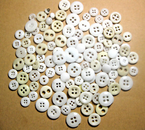 Antique China Buttons White Tan 2 4 Hole Owl Eyes Pie Crust