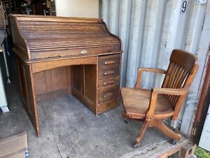 Antique Roll Top Desk And Chair