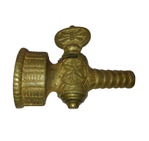 Vintage Ornate Yellow Brass 1 Threaded Hose Spigot Nozzle Water Valve 2 3 4 L