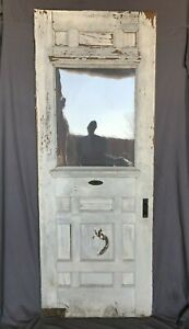 1 Antique Greek Revival Exterior Entryway Door 32x84 Old White Vintage 448 21b