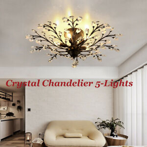 5 Lights Crystal Chandelier Light Branches Ceiling Pendant Lamp Vintage Fixtur