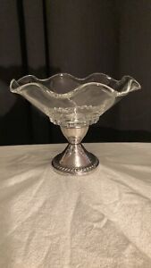 Vtg Duchin Creation Weighted Sterling Silver Pedestal Fluted Glass Candy Dish